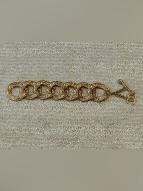 CHANEL Gold Crystal Pave Chain-Link Bracelet